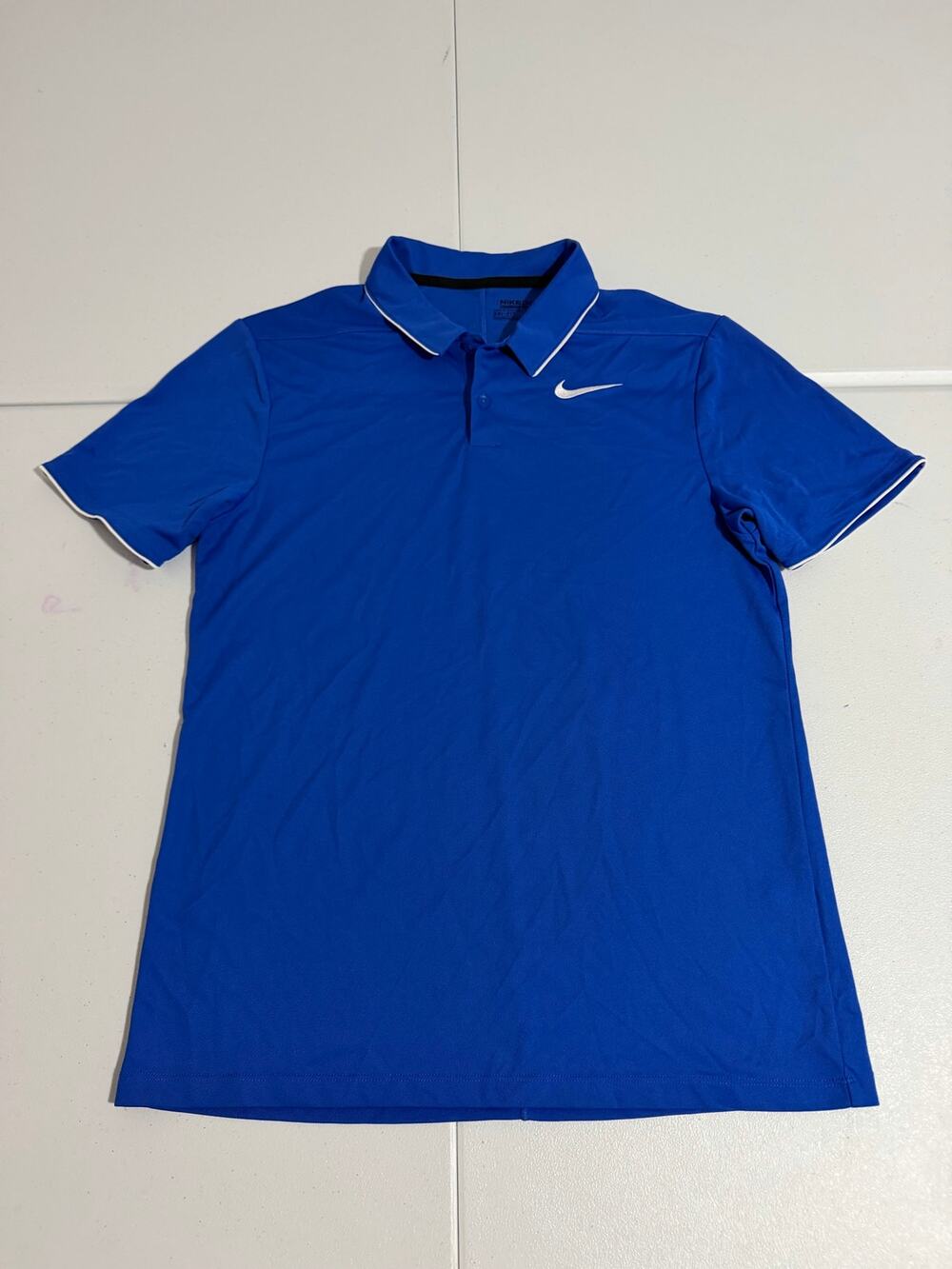 Nike Golf Dri-Fit Polo Shirt Mens Small Royal Blue White Tipped Standard Fit
